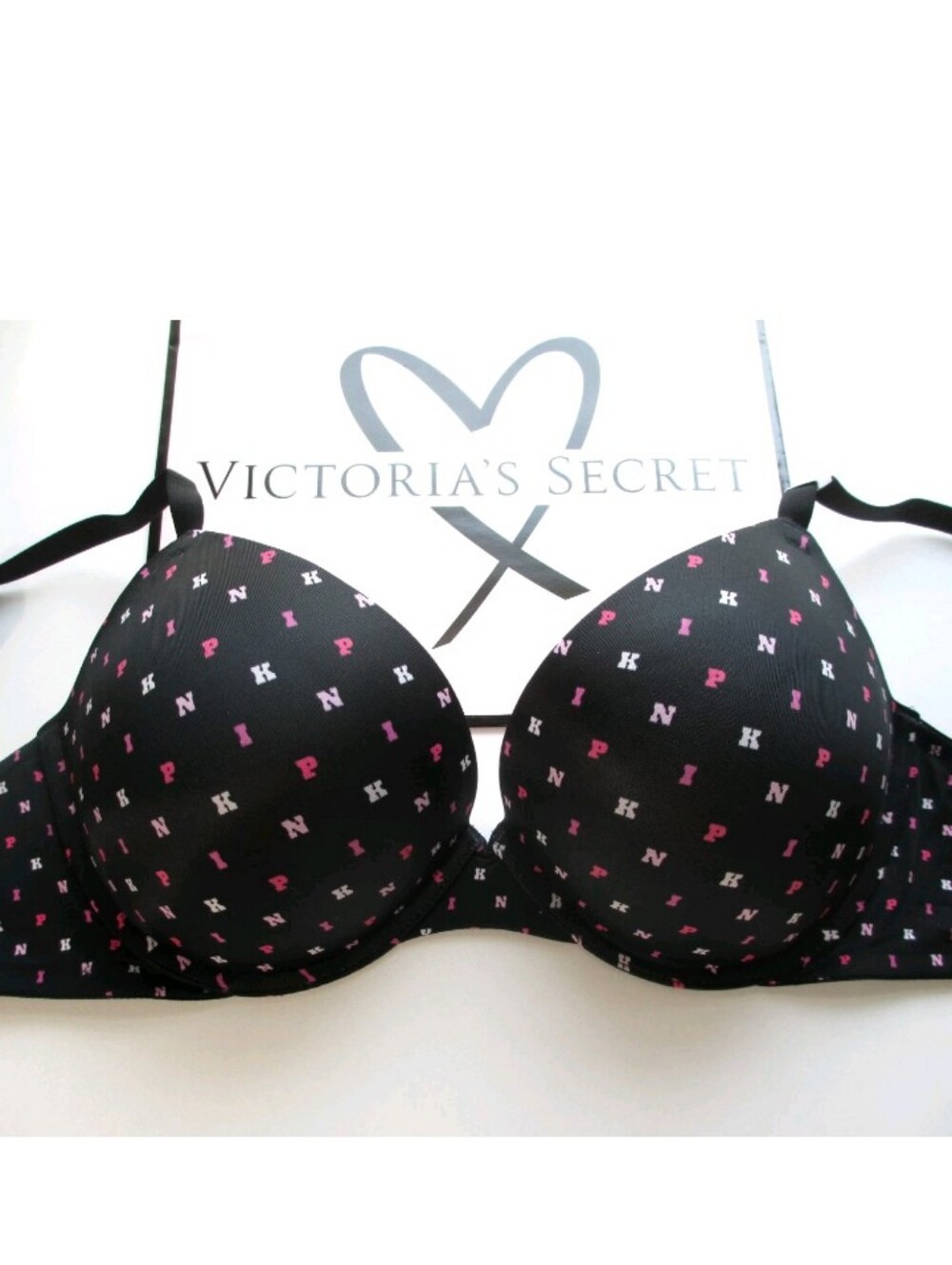 VICTORIA'S SECRET PINK Super Push-Up Bra 34B 36B 36C 38B 38C Black NWT Letters